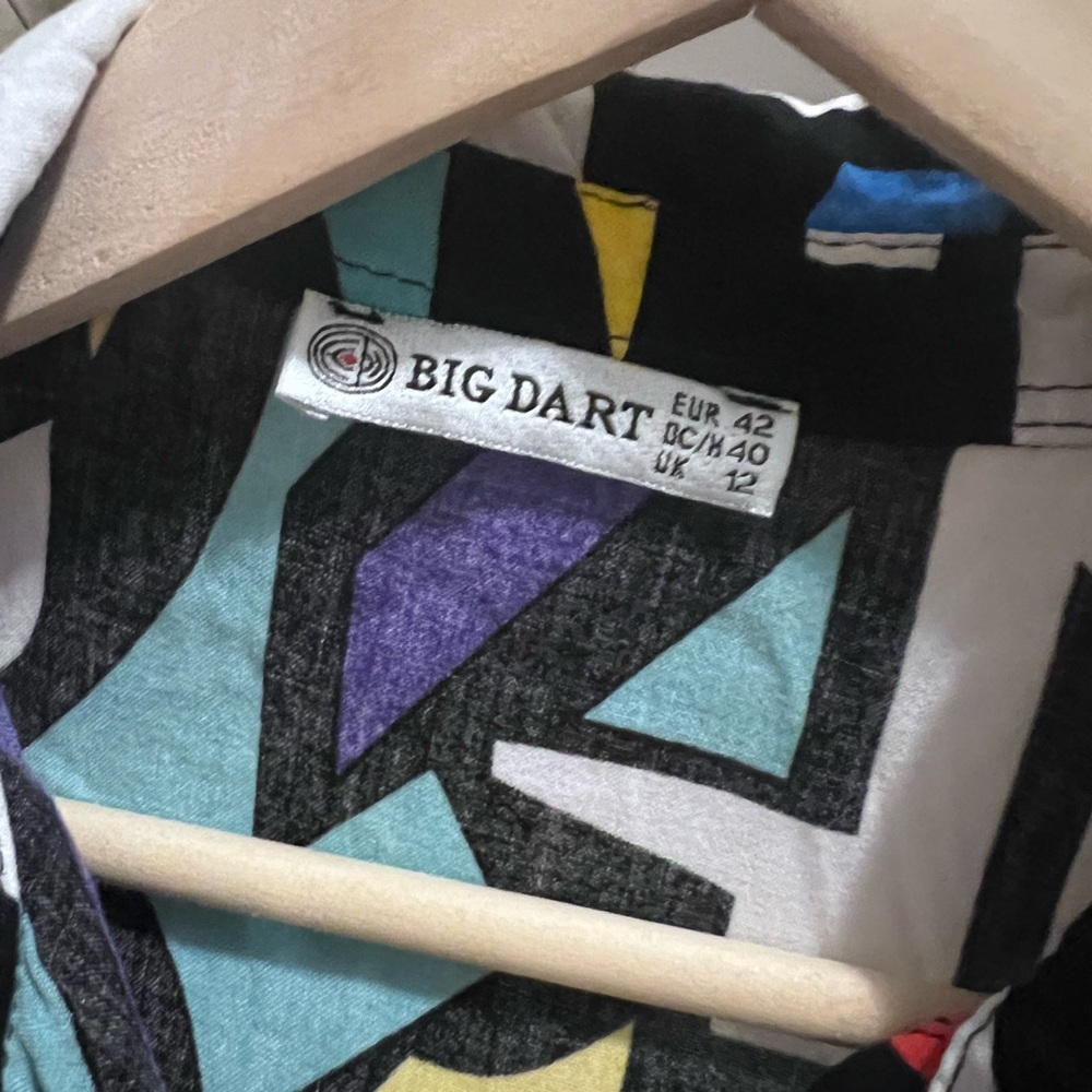 80’s Vintage Vibes Artistic Cubism Style Size M Abstract Geometric Button Up - Picture 8 of 9